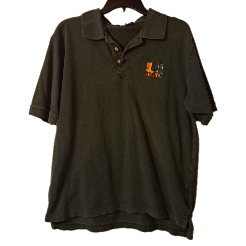 Velocity Size L Miami Hurricanes Men's Green Polo Shirt